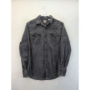 Levis Barstow Long Sleeve Faded Black Denim Pearl Snap Western Cowboy Work Sz Sm